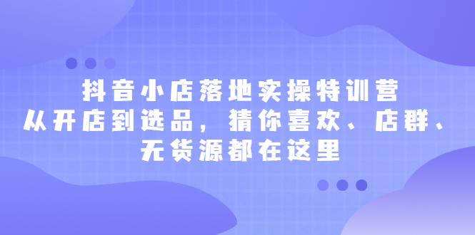 抖音小店落地实操特训营，从开店到选品，猜你喜欢、店群、无货源都在这里-阿戒项目库