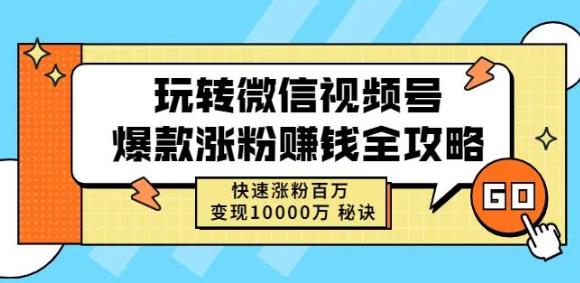 玩转微信视频号爆款涨粉赚钱全攻略，快速涨粉百万变现万元秘诀-阿戒项目库
