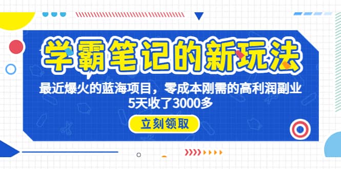 学霸笔记新玩法，最近爆火的蓝海项目，0成本高利润副业，5天收了3000多-阿戒项目库