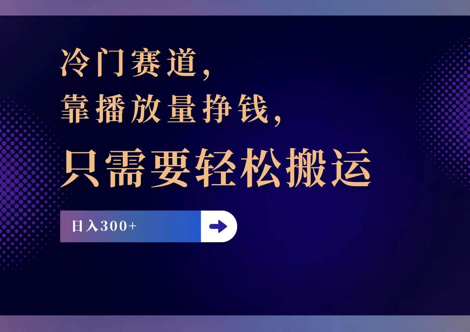 冷门赛道，靠播放量挣钱，只需要轻松搬运，日赚300+-阿戒项目库