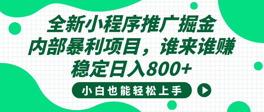 全新小程序推广掘金，内部暴利项目，小白轻松上手，稳定日入800+-阿戒项目库