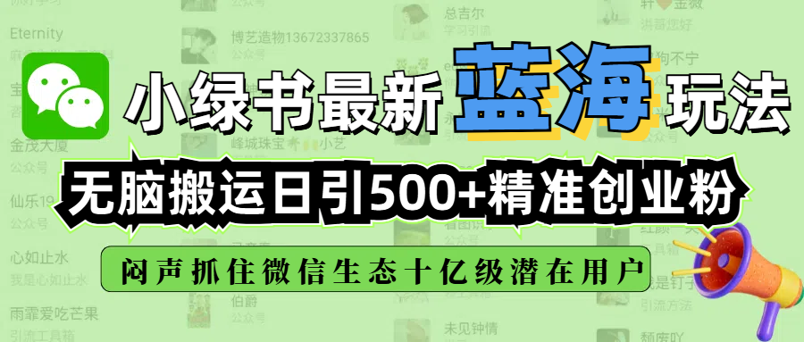 小绿书最新蓝海玩法，无脑搬运日引500+精准创业粉，闷声抓住微信生态十亿级潜在用户-阿戒项目库