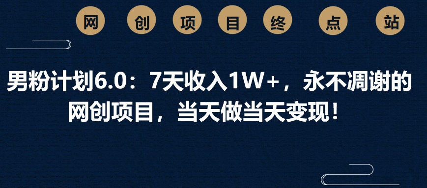 男粉计划6.0：7天收入1W+，永不凋谢的网创项目，当天做当天变现！-阿戒项目库
