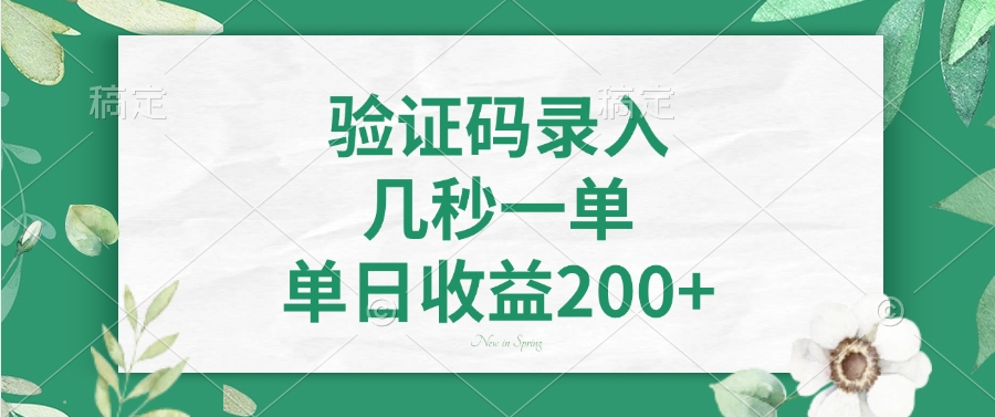 验证码录入，看图识字，几秒一单，单日收益200+-阿戒项目库