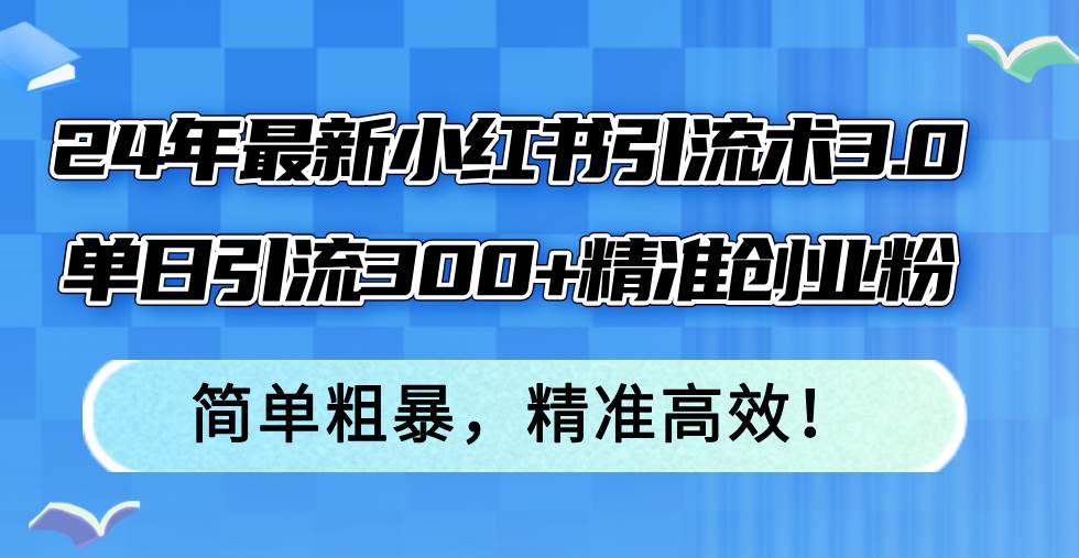 24年最新小红书引流术3.0，单日引流300+精准创业粉，简单粗暴，精准高效！-阿戒项目库