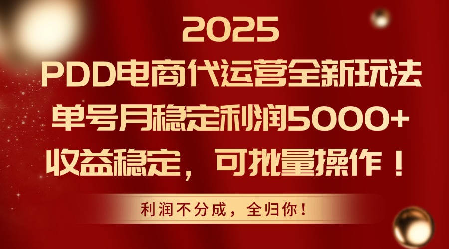 2025 PDD电商代运营全新玩法，单号月稳定利润5000+，收益稳定，可批量操作！-阿戒项目库