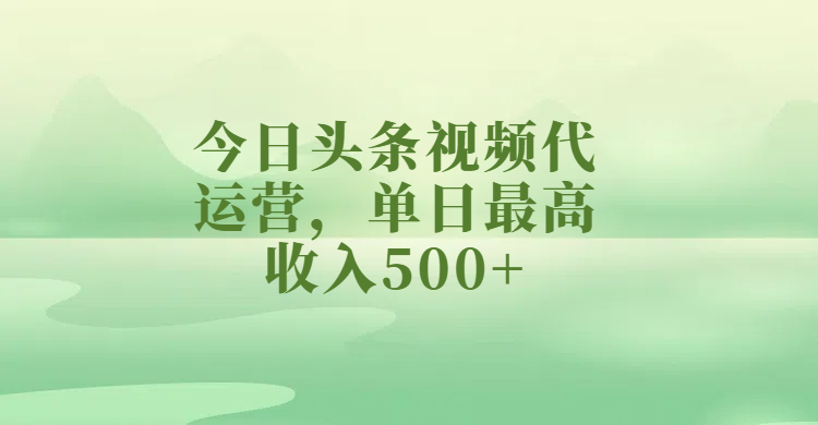 今日头条视频代运营，单日最高收入500+-阿戒项目库
