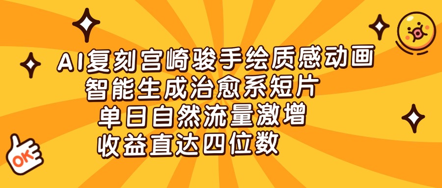 AI复刻宫崎骏手绘质感动画，智能生成治愈系短片，单日自然流量激增，收益直达四位数-阿戒项目库