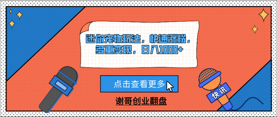 迷你宠物玩法，快速涨粉，多重变现，日入1000+-阿戒项目库