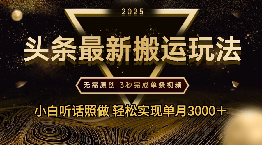 2025年今日头条最新搬运玩法，无需原创3秒完成视频轻松实现单月3000＋-阿戒项目库