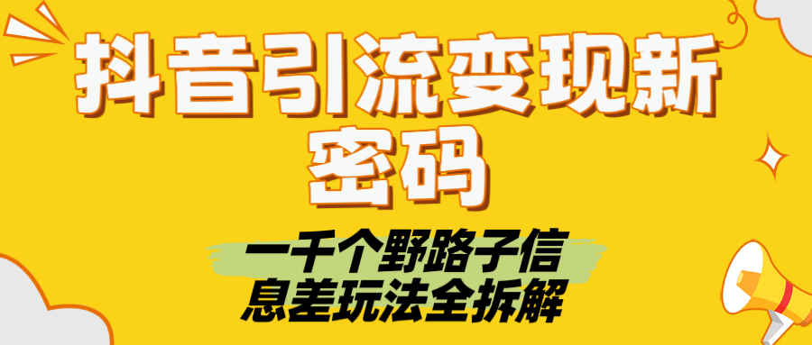 抖音引流变现新密码！一千个野路子信息差玩法全拆解-阿戒项目库