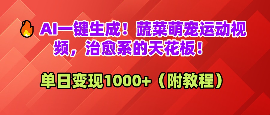 AI一键生成！蔬菜萌宠运动视频，治愈系的天花板！单日变现1000+（附教程）-阿戒项目库