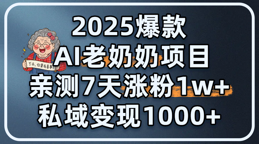 2025爆款 AI 老奶奶项目：亲测 7 天涨粉 1W+，私域变现 1000+-阿戒项目库