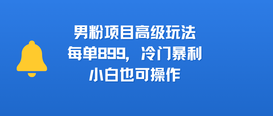 男粉项目高级玩法，每单899，冷门暴利，小白也可操作-阿戒项目库