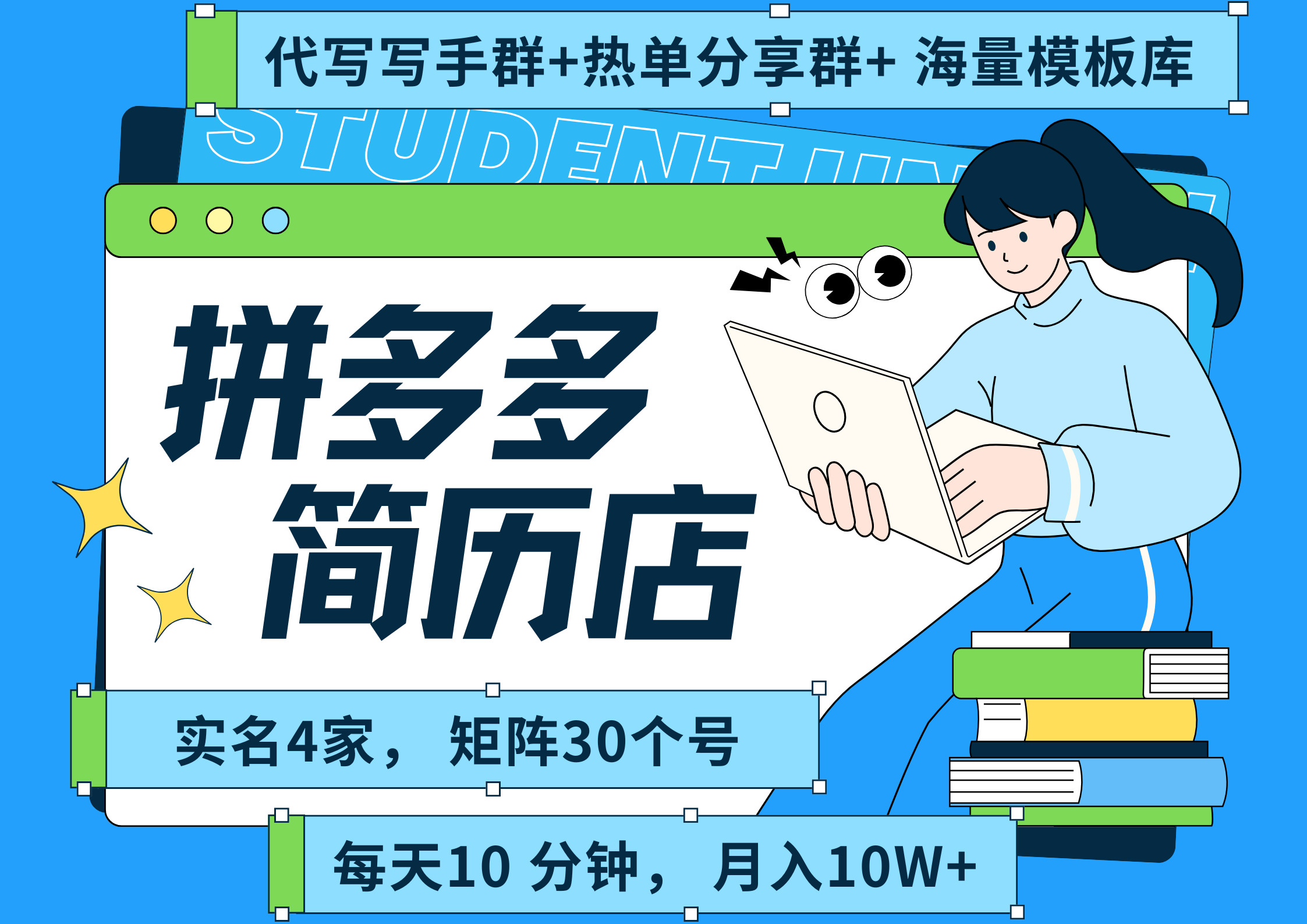 拼多多 虚拟资料 简历 海报代写 全SOP流程 毫无保留分享（含后端资料以及代写渠道）每天十分钟 每人实名四个店  矩阵30个账号  轻轻松松 月入10W-阿戒项目库