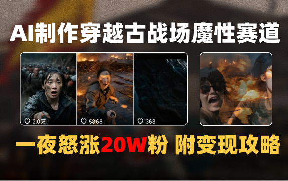 AI制作穿越古战场视频一夜涨粉20W保姆级教学（附AI变现指南）-阿戒项目库