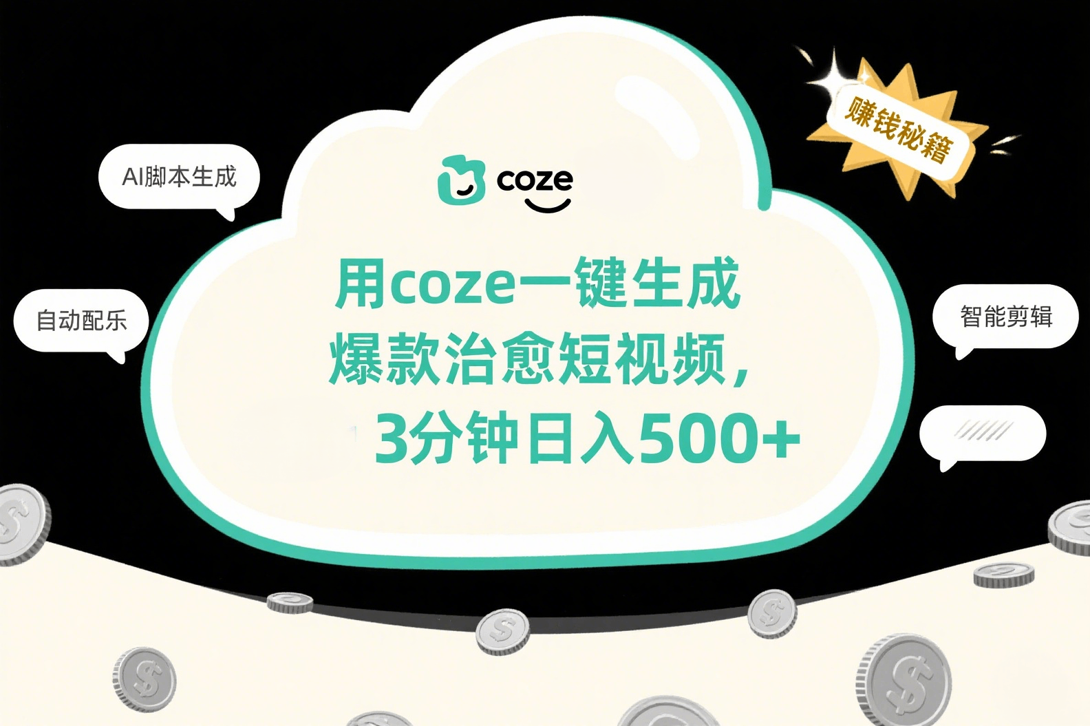 用coze一键生成爆款治愈短视频，3分钟日入500+-阿戒项目库