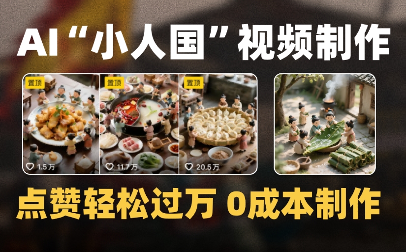 爆款1000W+微缩景观迷你小人国AI视频，0成本制作全流程教学-阿戒项目库