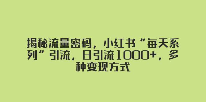 揭秘流量密码，小红书“每天系列”引流，日引流1000 ，多种变现方式-阿戒项目库