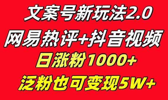文案号新玩法 网易热评 抖音文案 一天涨粉1000  多种变现模式 泛粉也可变现-阿戒项目库