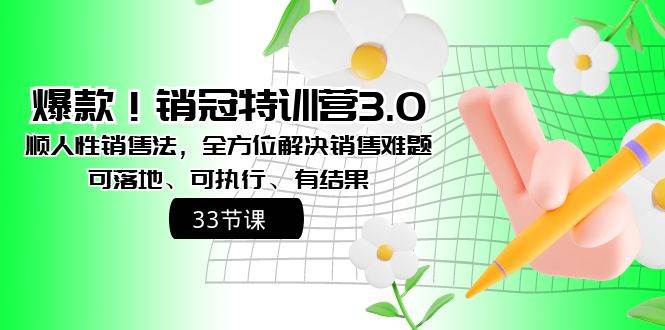爆款！销冠特训营3.0之顺人性销售法，全方位解决销售难题、可落地、可执行、有结果-阿戒项目库