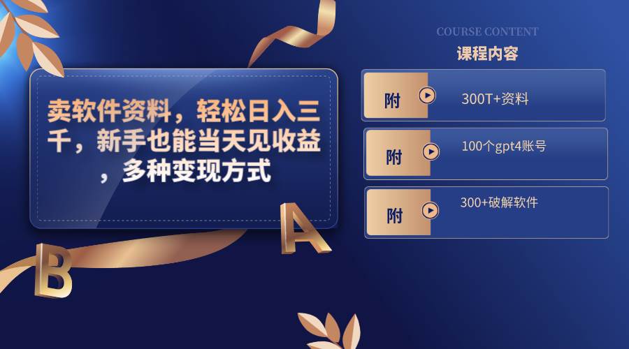 卖软件资料，轻松日入三千，新手也能当天见收益，多种变现方式，（附300T 资料，100个gpt4账号，300 破解软件）-阿戒项目库