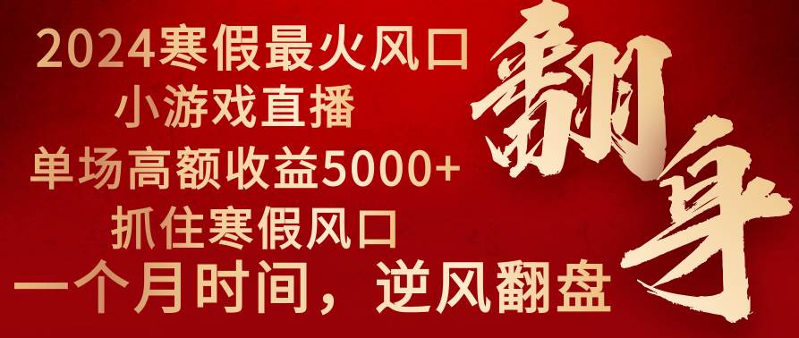 2024年最火寒假风口项目 小游戏直播 单场收益5000 抓住风口 一个月直接提车-阿戒项目库