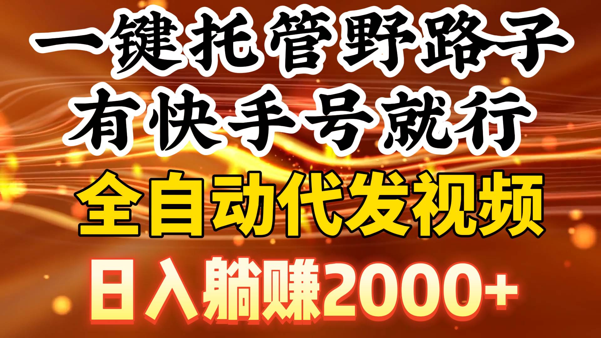 一键托管野路子，有快手号就行，日入躺赚2000+，全自动代发视频-阿戒项目库