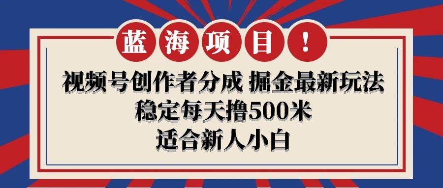 【蓝海项目】视频号创作者分成 掘金最新玩法 稳定每天撸500米 适合新人小白-阿戒项目库