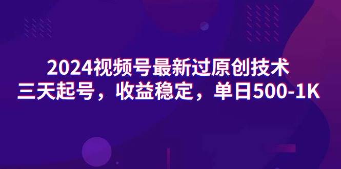 2024视频号最新过原创技术，三天起号，收益稳定，单日500-1K-阿戒项目库