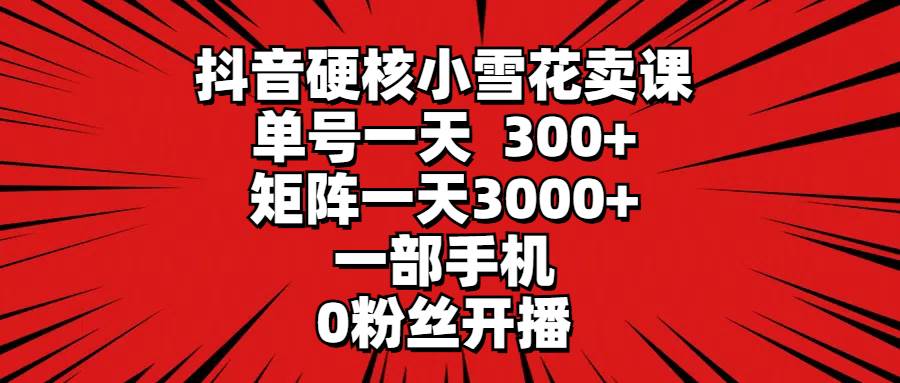 抖音硬核小雪花卖课，单号一天300+，矩阵一天3000+，一部手机0粉丝开播-阿戒项目库