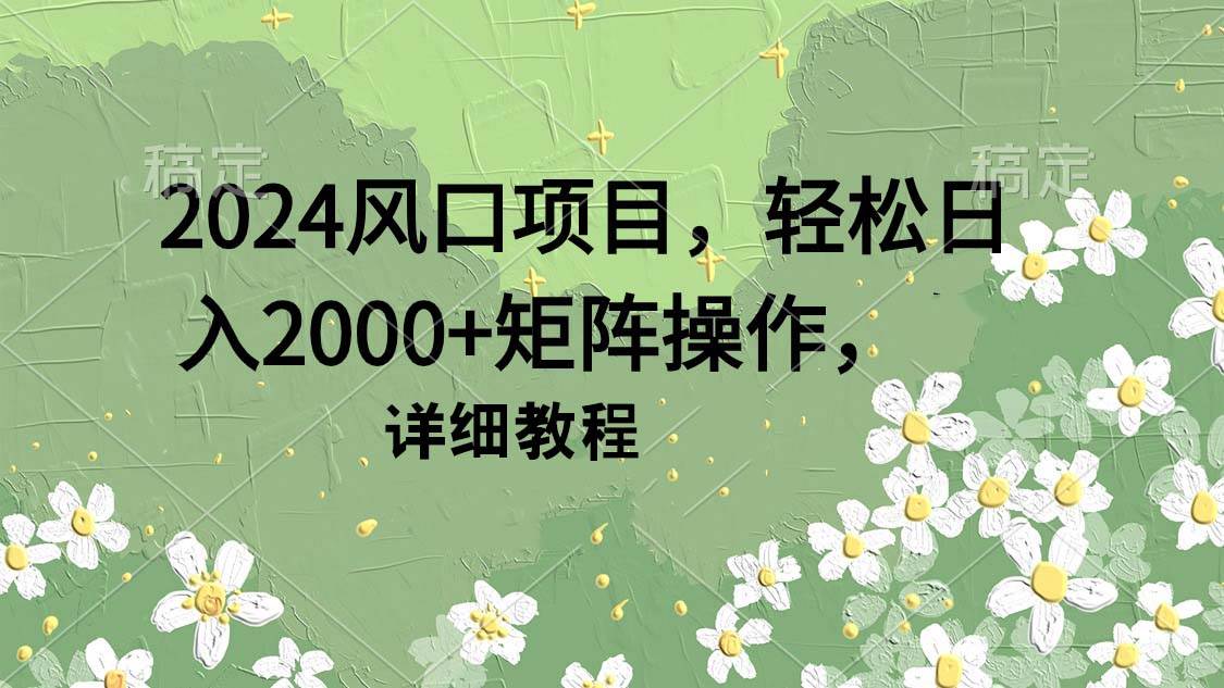 2024风口项目，轻松日入2000+矩阵操作，详细教程-阿戒项目库