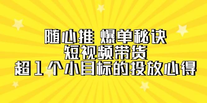 随心推 爆单秘诀，短视频带货-超1个小目标的投放心得（7节视频课）-阿戒项目库