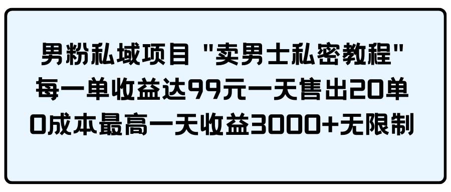 男粉私域项目 卖男士私密教程 每一单收益达99元一天售出20单-阿戒项目库