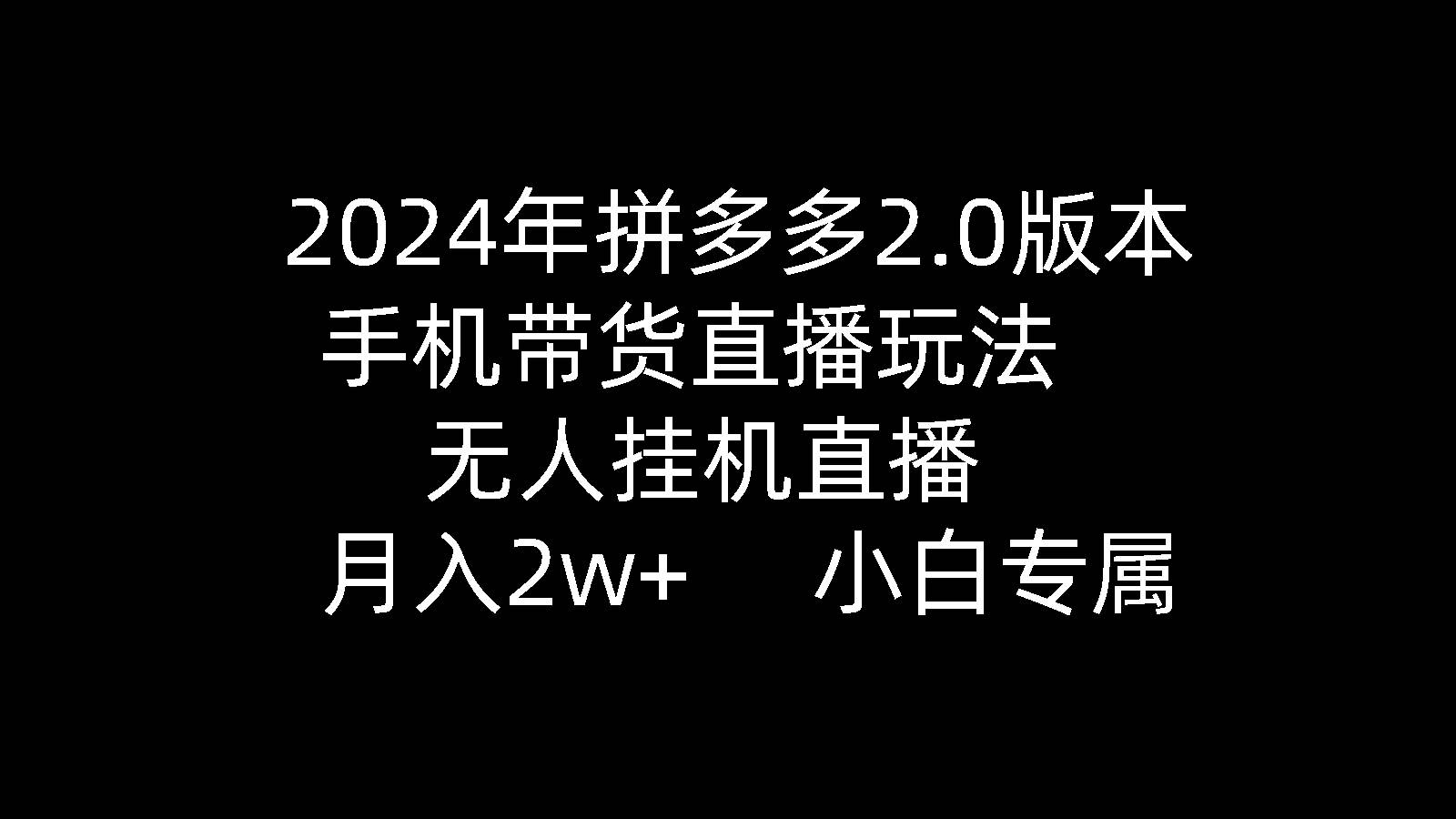 2024年拼多多2.0版本，手机带货直播玩法，无人挂机直播， 月入2w+， 小…-阿戒项目库