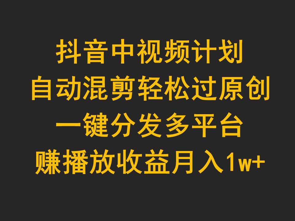 抖音中视频计划，自动混剪轻松过原创，一键分发多平台赚播放收益，月入1w+-阿戒项目库