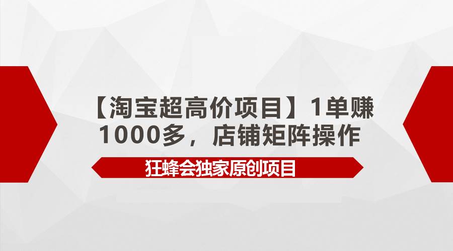 【淘宝超高价项目】1单赚1000多，店铺矩阵操作-阿戒项目库
