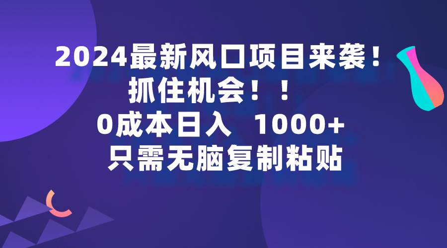 2024最新风口项目来袭，抓住机会，0成本一部手机日入1000+，只需无脑复…-阿戒项目库