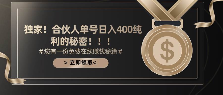 合伙人广告撸金最新玩法，每天单号400纯利-阿戒项目库