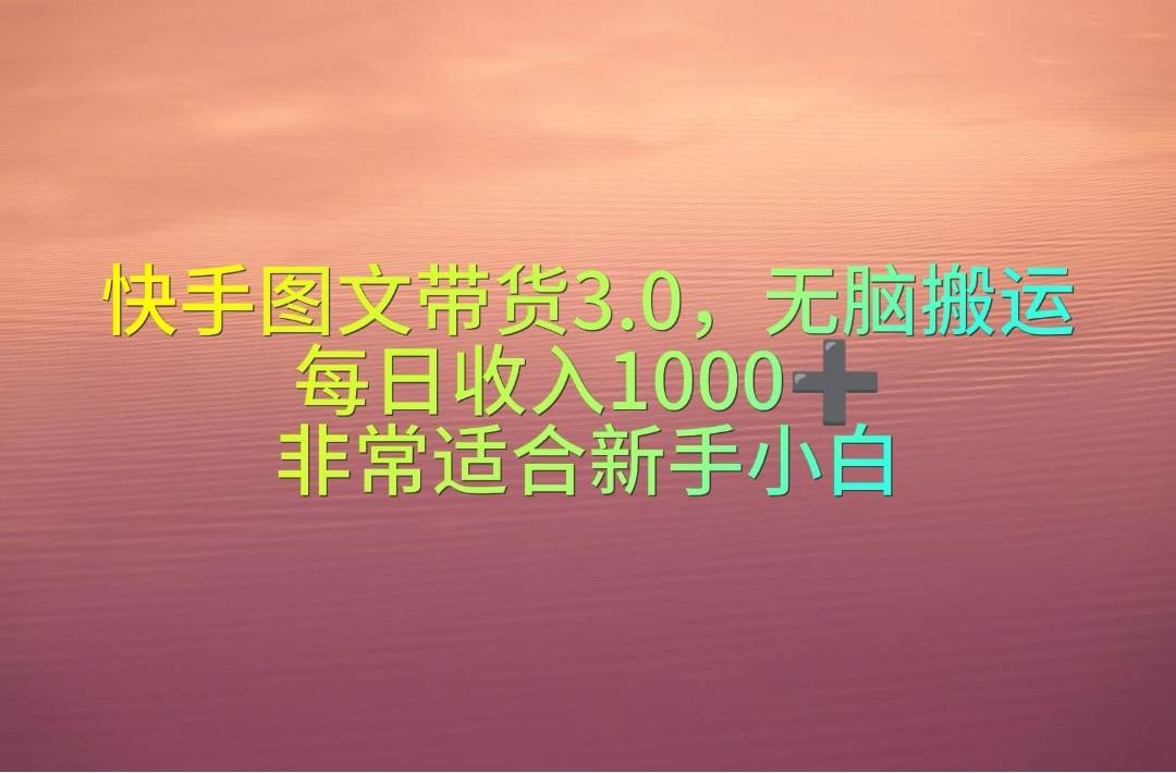 快手图文带货3.0，无脑搬运，每日收入1000＋，非常适合新手小白-阿戒项目库