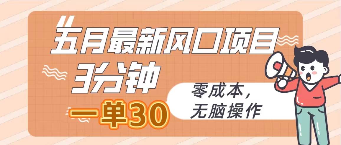 五月最新风口项目，3分钟一单30，零成本，无脑操作-阿戒项目库