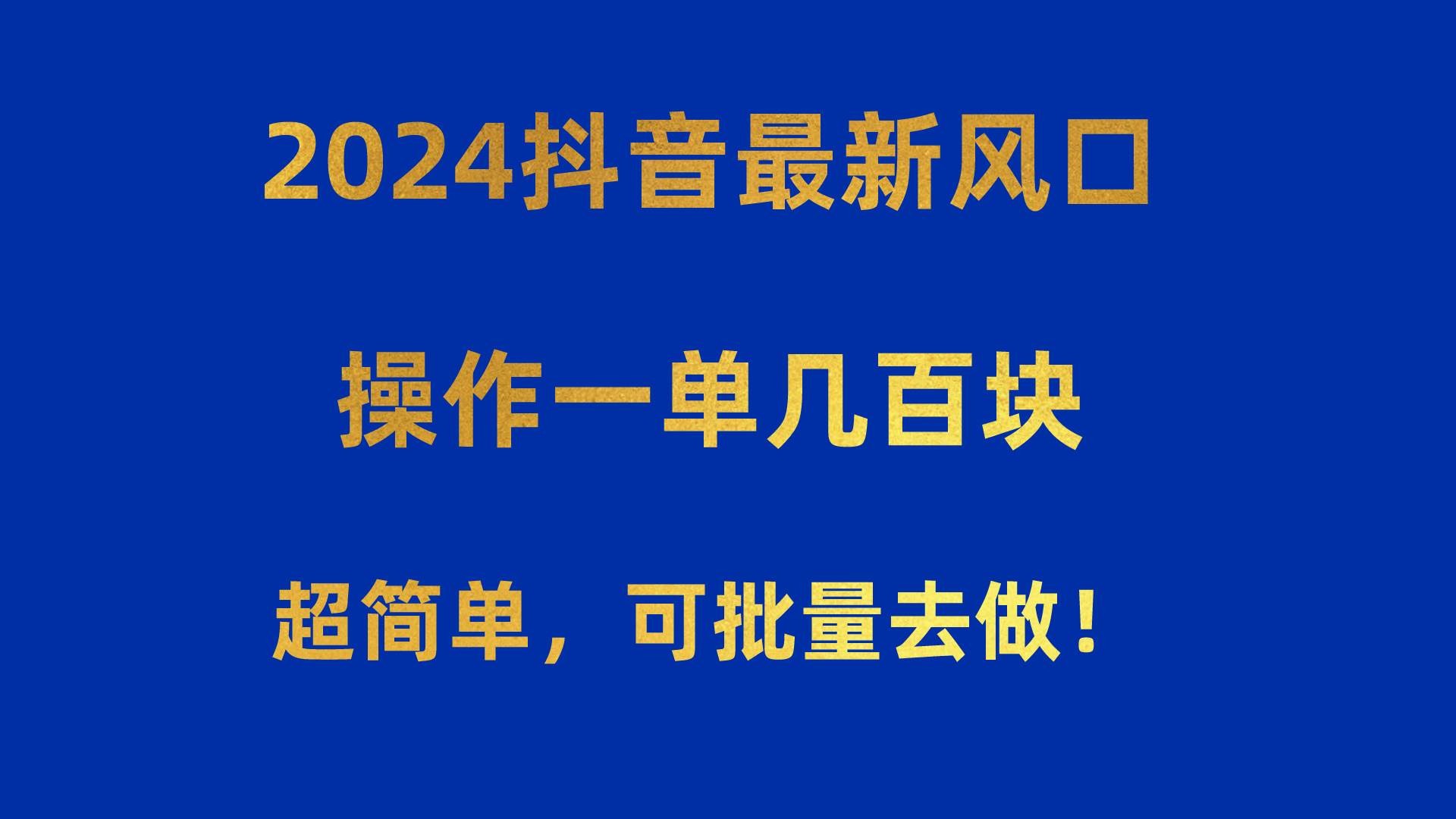 2024抖音最新风口！操作一单几百块！超简单，可批量去做！！！-阿戒项目库