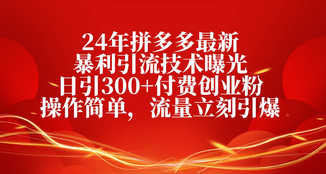 24年拼多多最新暴利引流技术曝光，日引300+付费创业粉，操作简单，流量…-阿戒项目库