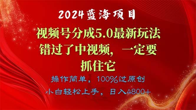 2024蓝海项目，视频号分成计划5.0最新玩法，错过了中视频，一定要抓住…-阿戒项目库