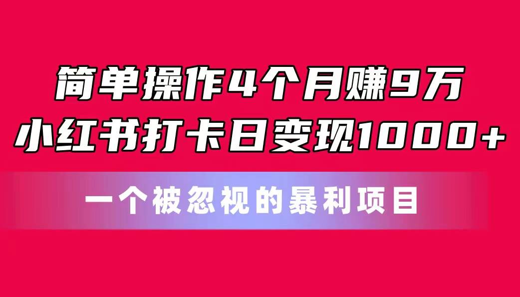 简单操作4个月赚9万！小红书打卡日变现1000+！一个被忽视的暴力项目-阿戒项目库