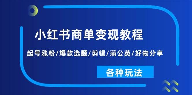 小红书商单变现教程：起号涨粉/爆款选题/剪辑/蒲公英/好物分享/各种玩法-阿戒项目库