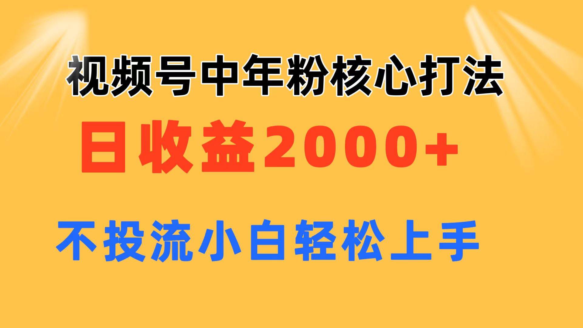 视频号中年粉核心玩法 日收益2000+ 不投流小白轻松上手-阿戒项目库