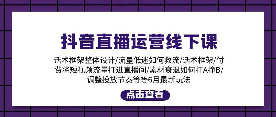 抖音直播运营线下课：话术框架/付费流量直播间/素材A撞B/等6月新玩法-阿戒项目库