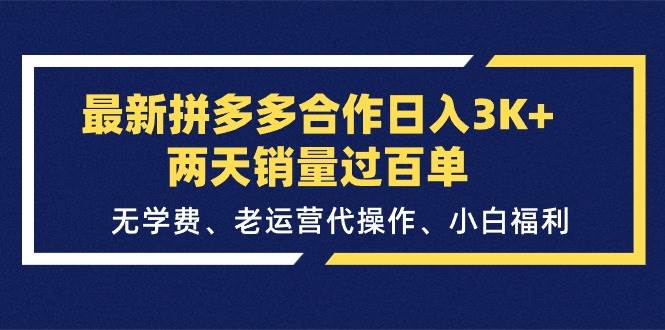 最新拼多多合作日入3K+两天销量过百单，无学费、老运营代操作、小白福利-阿戒项目库